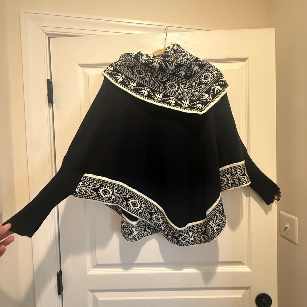 Black and White Peruvian Poncho Sweater